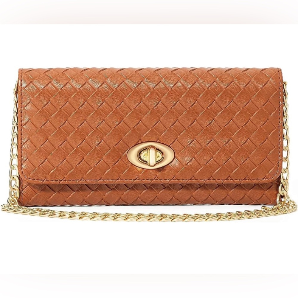 Crossbody small PU leather shoulder wallet removable chain brown purse